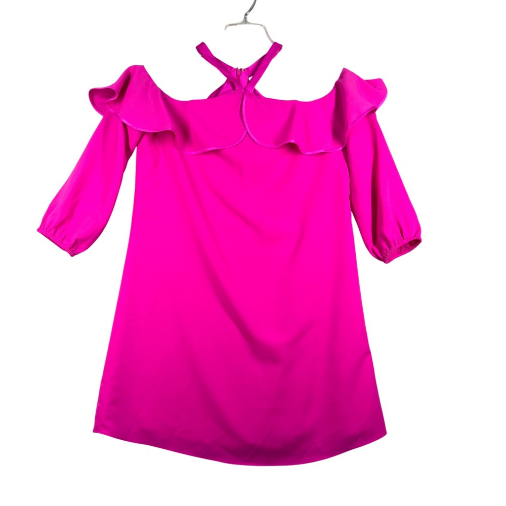Lilly Pulitzer Dress Hot Pink Abrielle Ruffle Cold Shoulder Party Cocktail 4